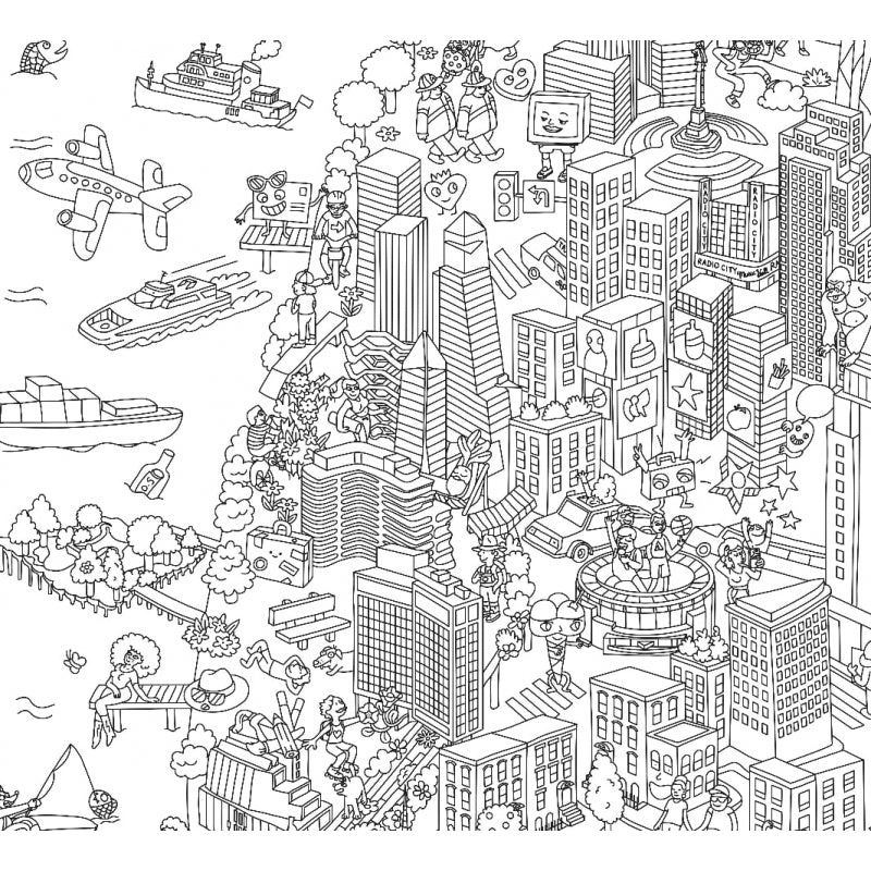 details of new york colouring poster, up close